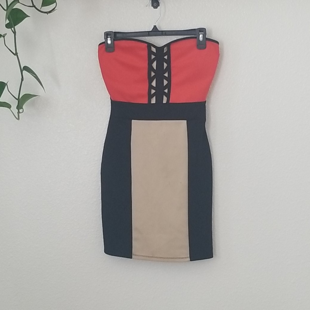 Orange and black cocktail dress